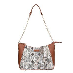 Women’s Abstract Tapestry Hobo Shoulder Bag | Vegan Leather with Chain Strap